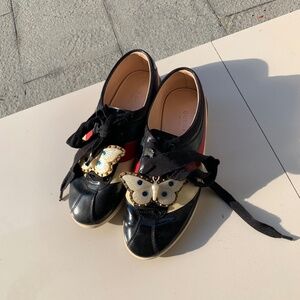 Authentic Gucci Ace Patent Calfskin Falacer Butterfly Sneakers EU 35½